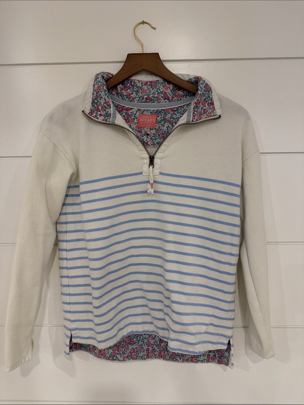 Joules Men’s Half-Zip Striped Sweater — Cream & Light Blue